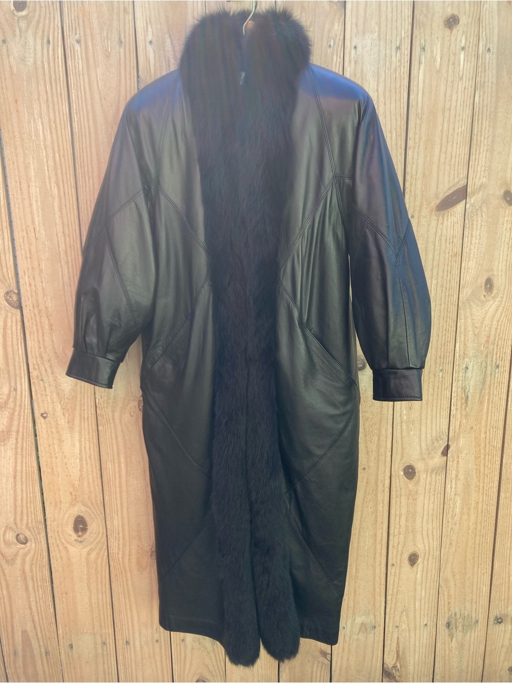 Black Leather Coat with Fur Trim